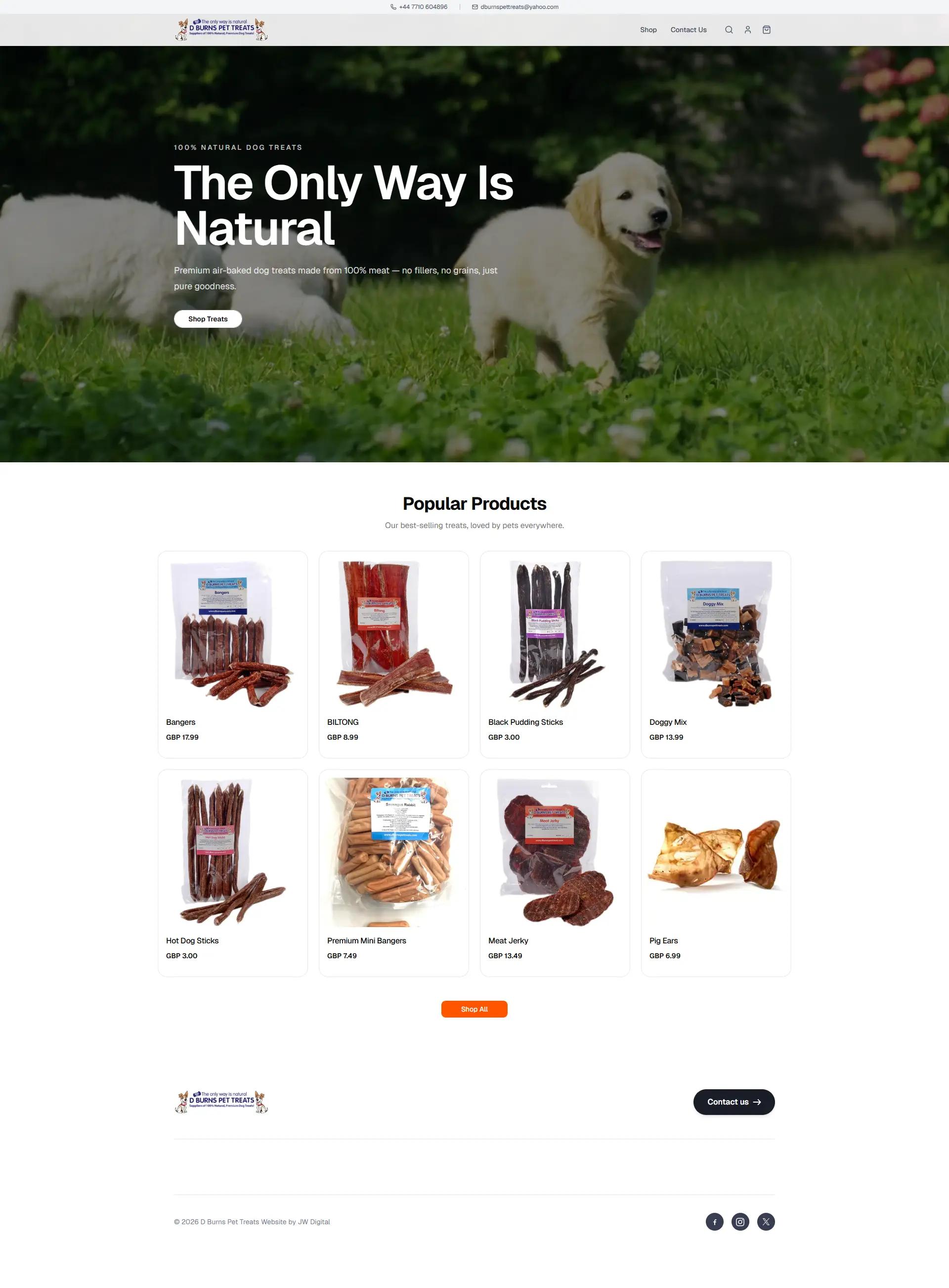 D Burns Pet Treats — Pet Food & Treats / E-commerce project by JW Digital